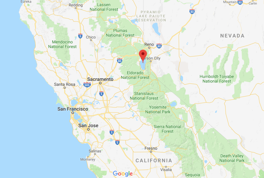Map of Lake Tahoe in California and Nevada