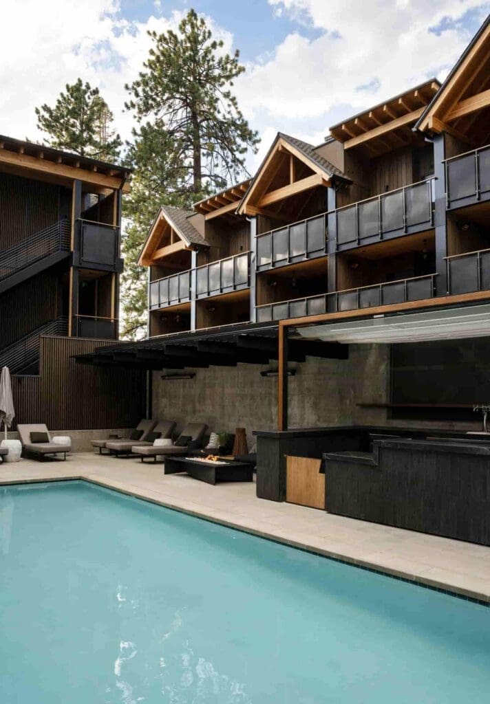 Outdoor pool area at Desolation Hotel in South Lake Tahoe