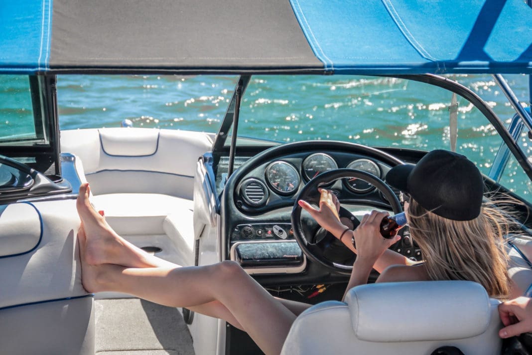 Woman on a boat in Lake Tahoe