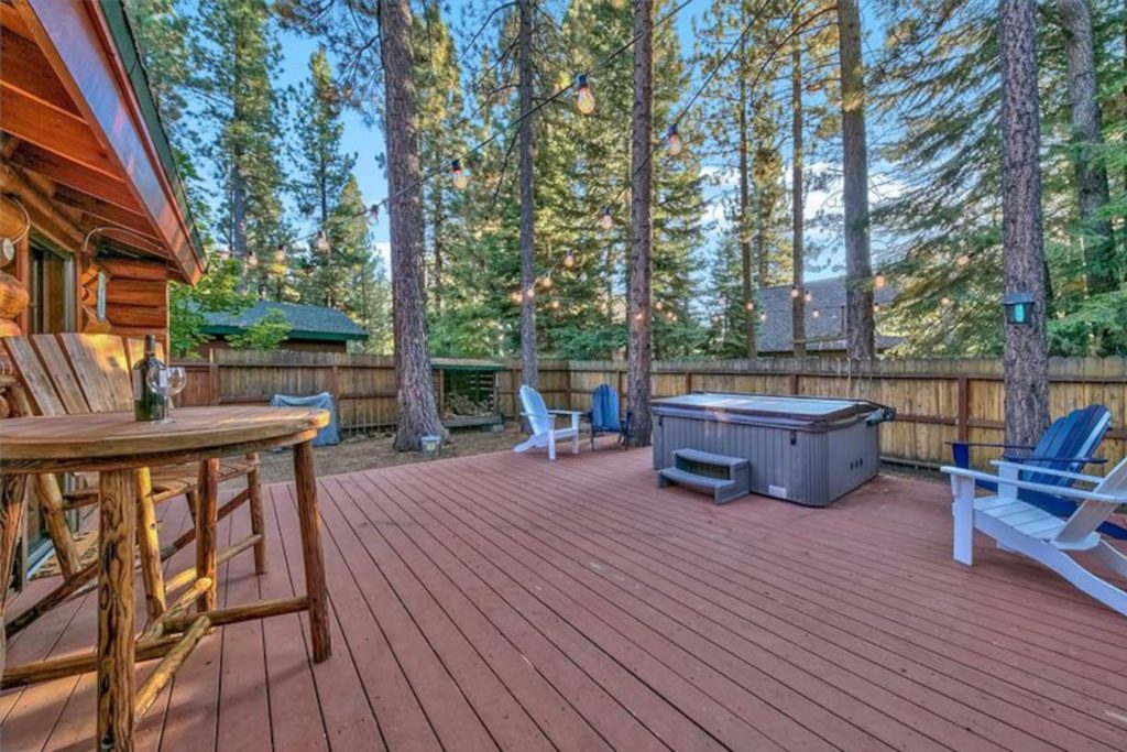 South Lake Tahoe cabin rental with a hot tub and pet-friendly yard