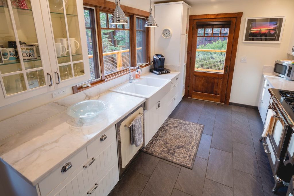 Gorgeous rustic kitchen at a Carnelian Bay cabin rental