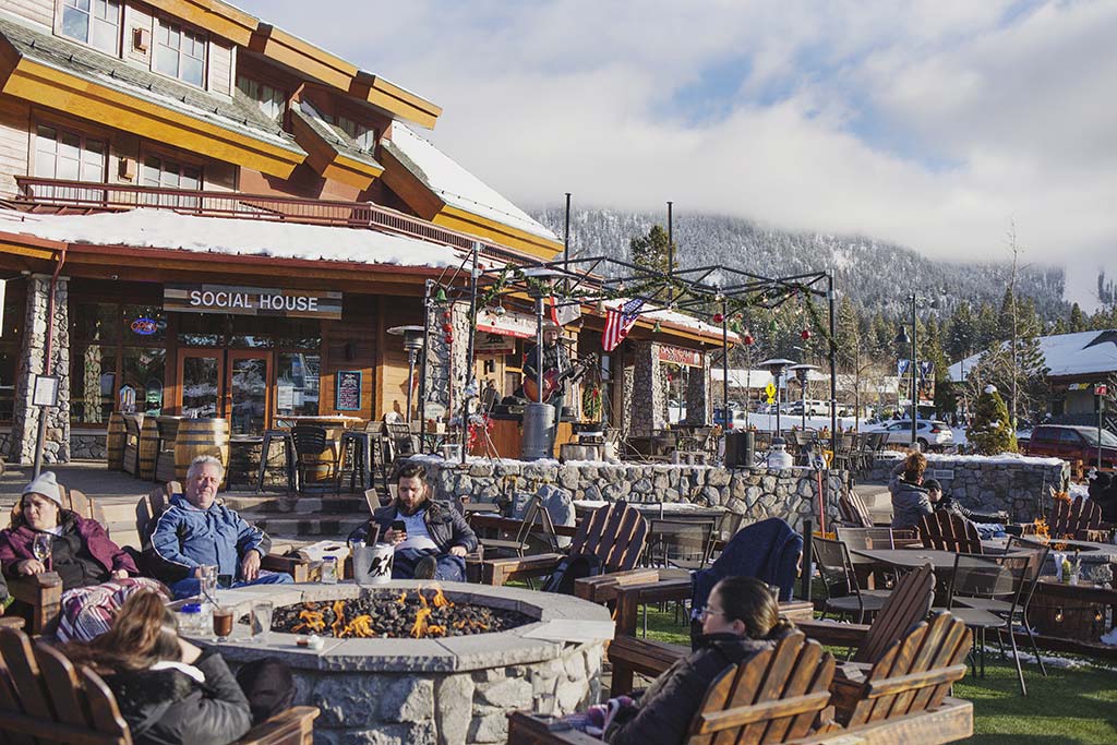 Apres ski at the firepit in South Lake Tahoe's heavenly village
