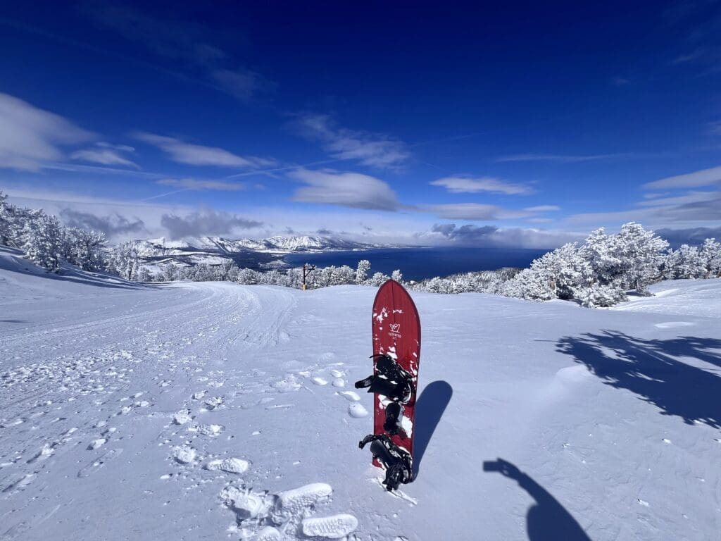 Heavenly Ski Resort snowboarding in South Lake Tahoe views
