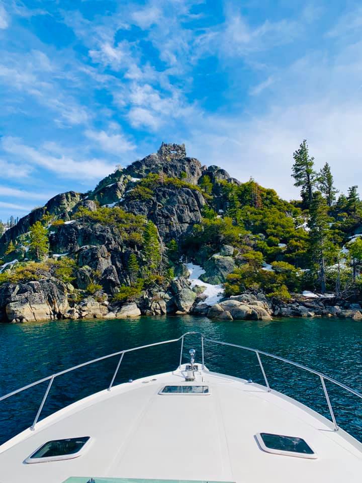 View of Fannette Island in Lake Tahoe by boat