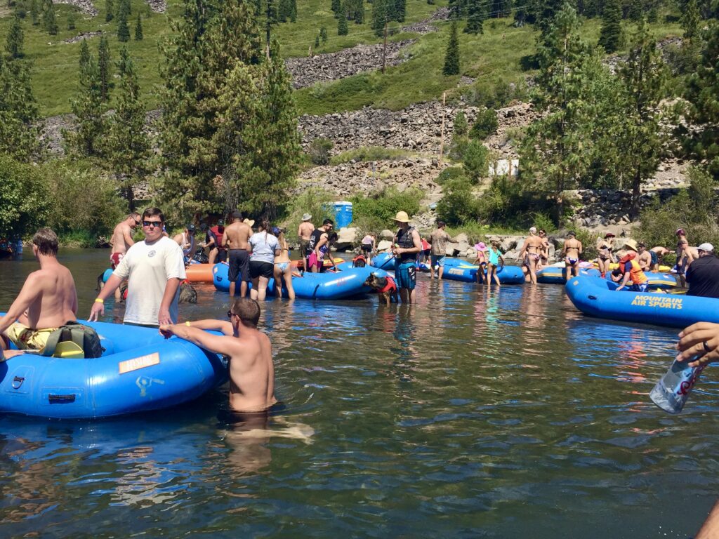 Floating the Truckee River - big group of people