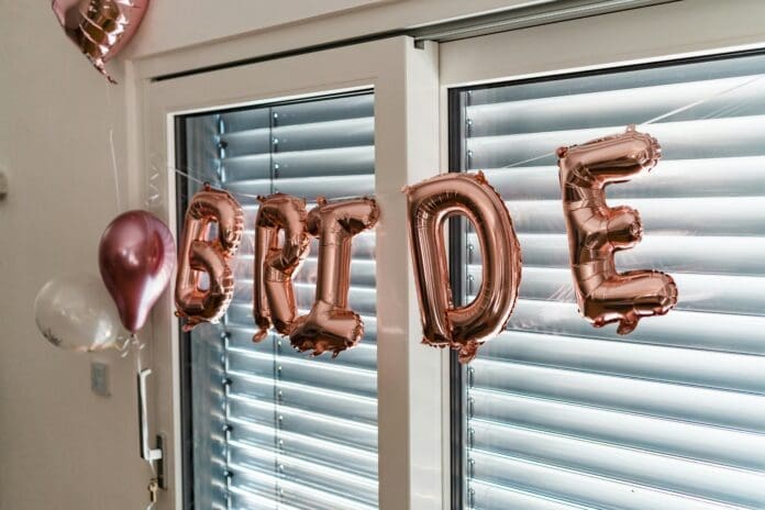 Bride balloons at bachelorette party