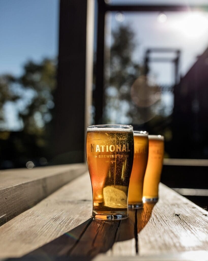 Beer on the dog-friendly patio of Tahoe National Brewing in tahoe cit