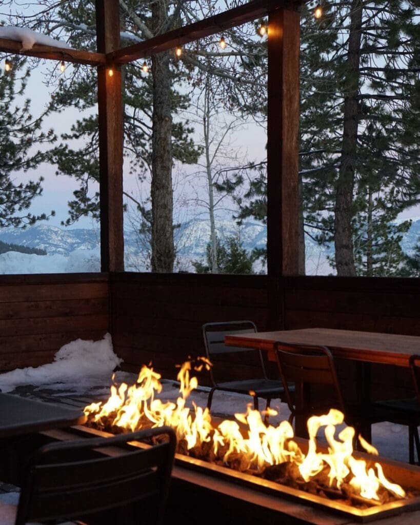 Fire pit on the dog-friendly patio of Tahoe National brewing in tahoe city